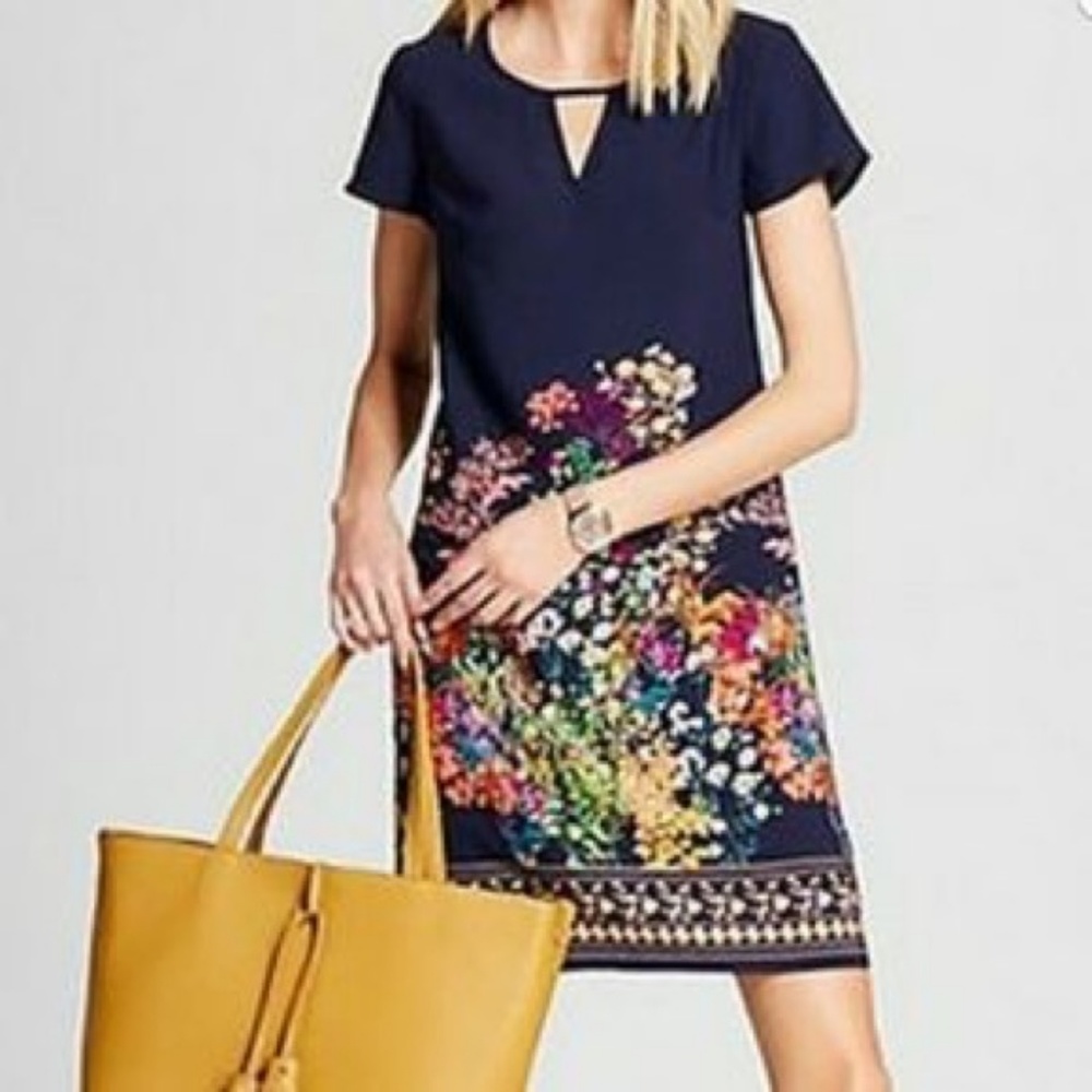 NWT Merona Navy Green Yellow Floral Shift Dress - Picture 4 of 7